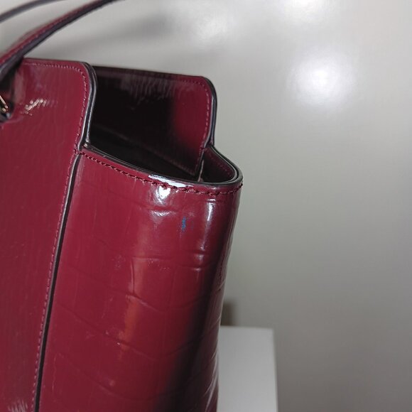 Kate Spade Croc Embossed Bristol Drive Elissa Maroon Leather Tote Bag - Picture 8 of 13